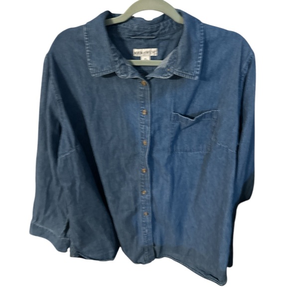 NWOT AVA VIV blue Jean button down long sleeve with pocket size 3x cute - Picture 1 of 5